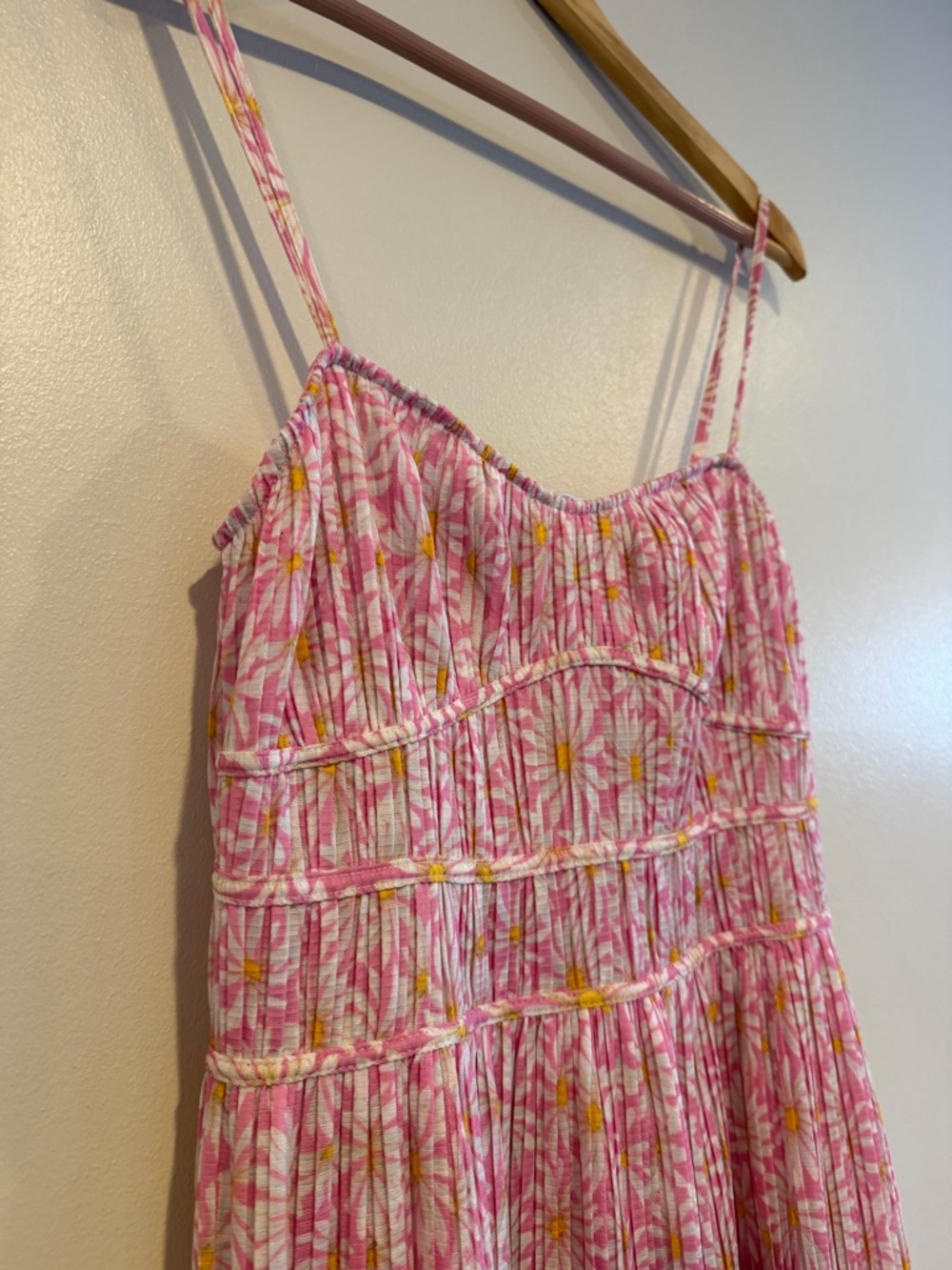 ZARA - Pleated Printed Dress, pink daisy sundress size M - Picture 13 of 16